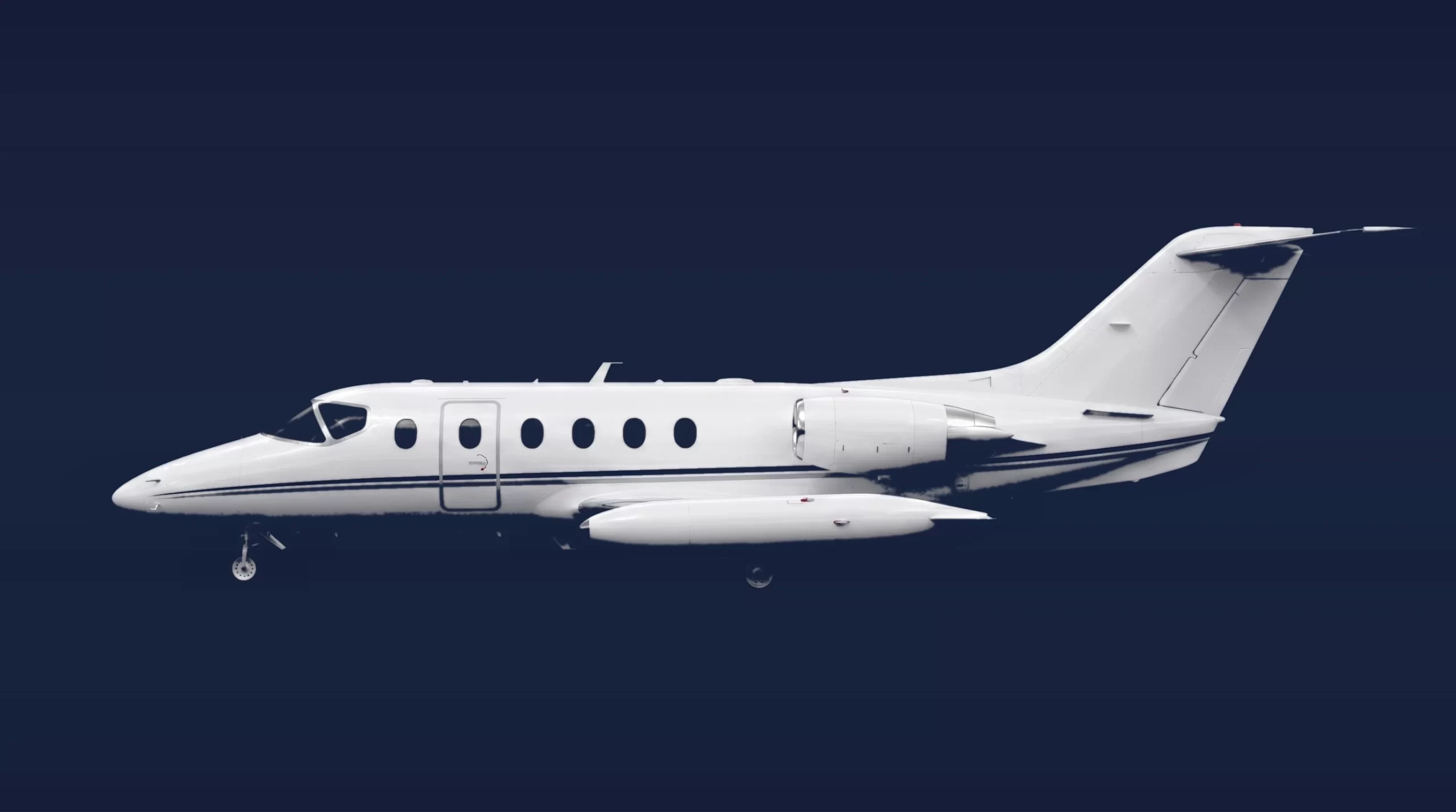 Nextant 400XTi private charter aircraft, left-side profile on a deep navy studio background