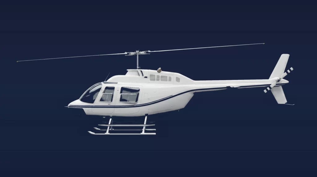 Bell 206B JetRanger private charter aircraft, left-side profile on a deep navy studio background
