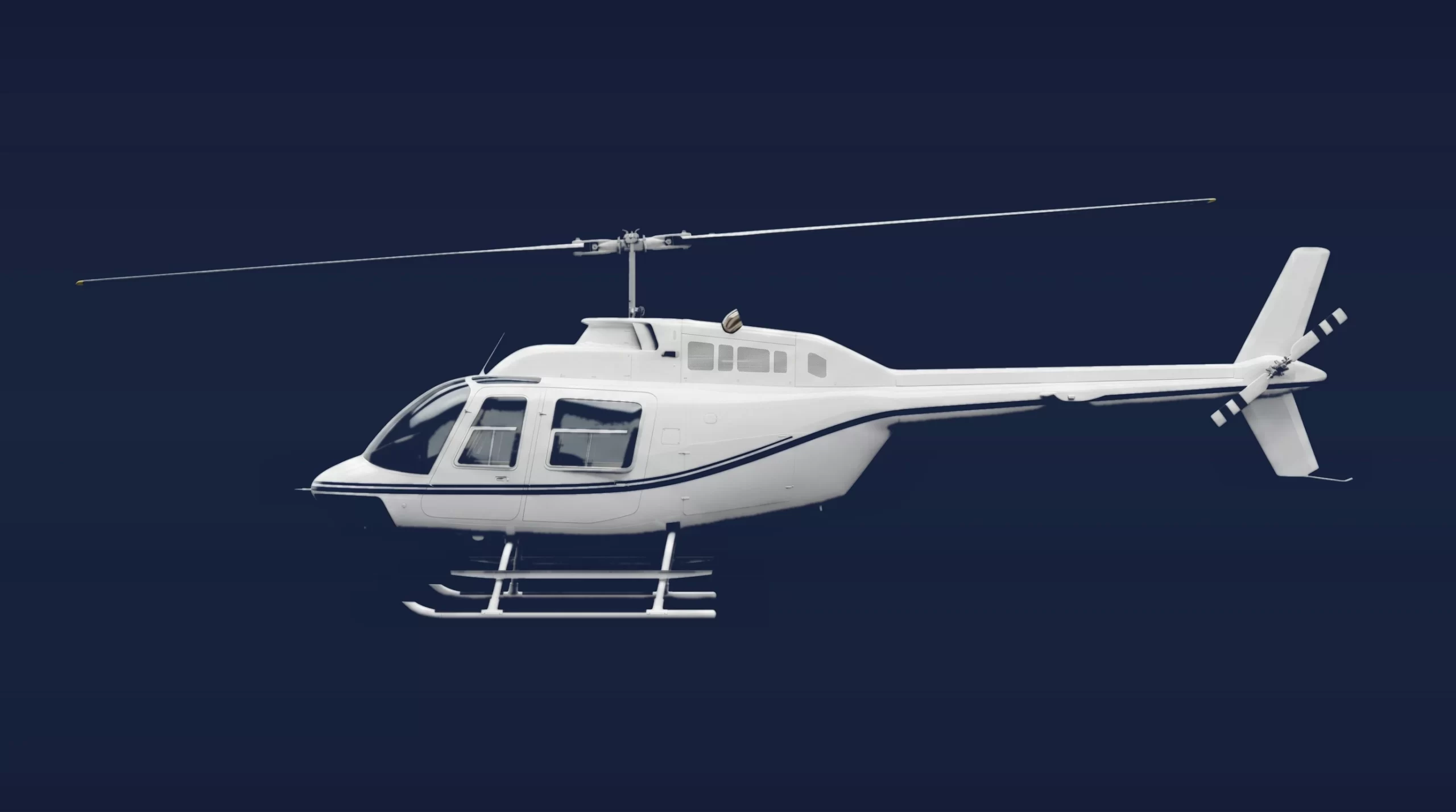 Bell 206B JetRanger private charter aircraft, left-side profile on a deep navy studio background